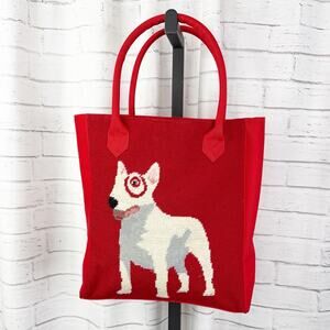 Target Store Bullseye Dog Embroidered Fabric Tote Bag Rare Red 13"